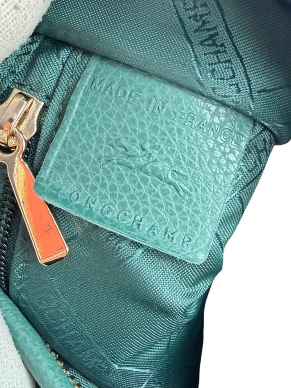 LONGCHAMP Le Foulonne Teal Leather Small Crossbody Shoulder Bag Made in France